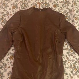 SKIMS Faux Leather Long-Sleeve Bodysuit